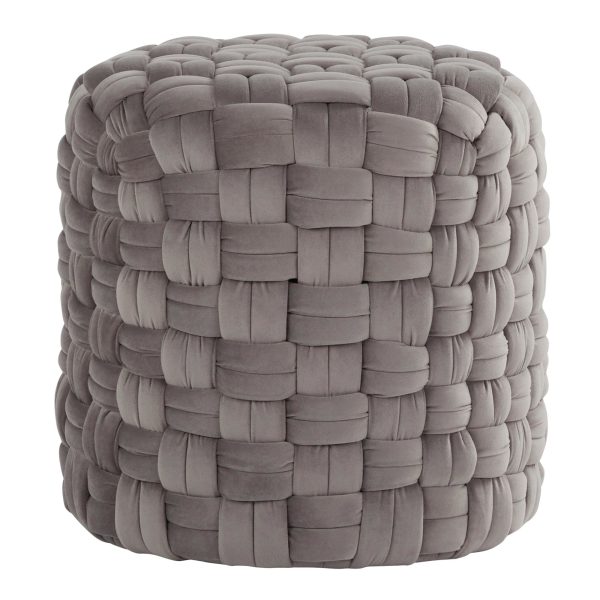 Braided 16 Inch Dark Grey Velvet Contemporary Round Ottoman 1