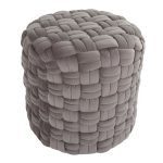 Braided 16-Inch Dark Grey Velvet Contemporary Round Ottoman