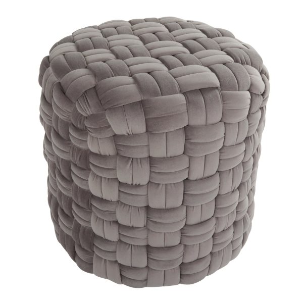 Braided 16 Inch Dark Grey Velvet Contemporary Round Ottoman 2