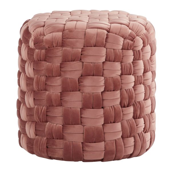 Braided 16 Inch Round Blush Pink Velvet Contemporary Ottoman 1
