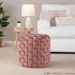 Braided 16-Inch Round Blush Pink Velvet Contemporary Ottoman 5 Braided 16-Inch Round Blush Pink Velvet Contemporary Ottoman