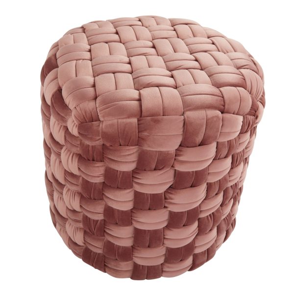 Braided 16 Inch Round Blush Pink Velvet Contemporary Ottoman 2
