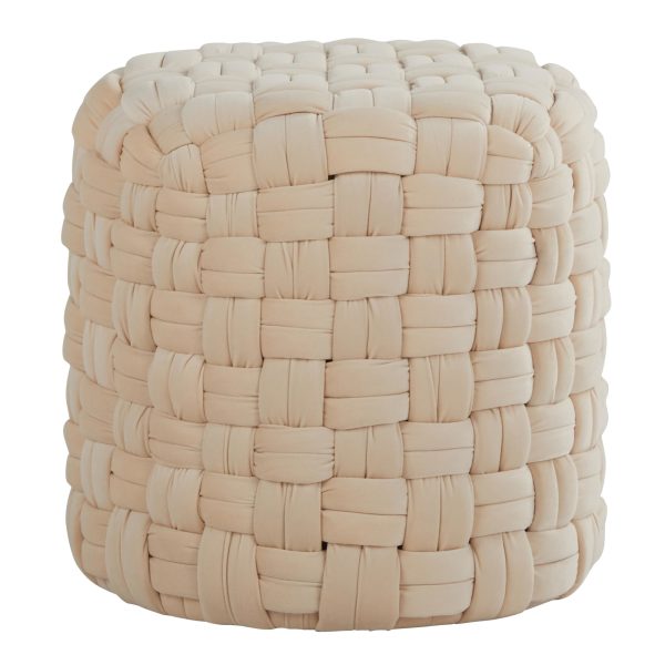 Braided 16 Inch Round Cream Velvet Contemporary Ottoman 1