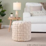 Braided 16-Inch Round Cream Velvet Contemporary Ottoman 5 Braided 16-Inch Round Cream Velvet Contemporary Ottoman
