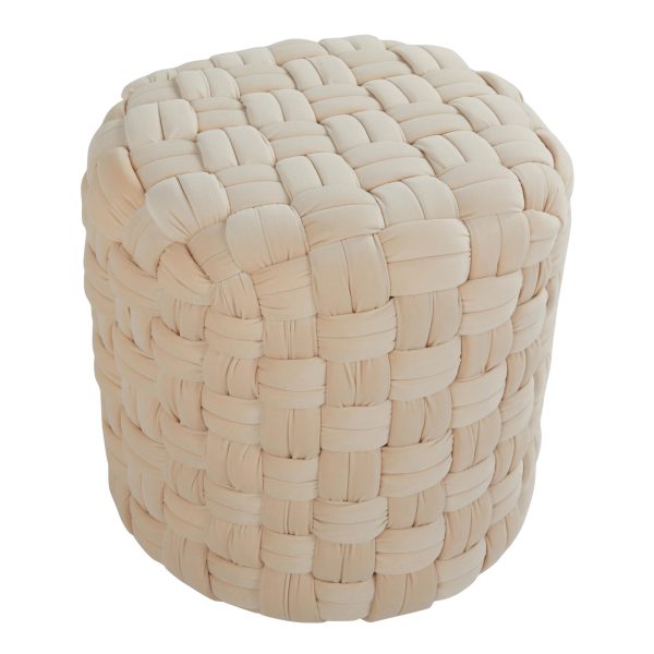 Braided 16 Inch Round Cream Velvet Contemporary Ottoman 2