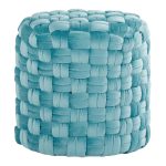 Braided 16-Inch Round Ice Blue Velvet Contemporary Ottoman 6 Braided 16-Inch Round Ice Blue Velvet Contemporary Ottoman