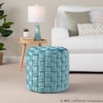 Braided 16-Inch Round Ice Blue Velvet Contemporary Ottoman 5 Braided 16-Inch Round Ice Blue Velvet Contemporary Ottoman