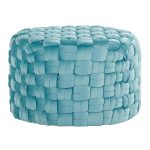 Braided 24 Ice Blue Velvet Contemporary Round Ottoman 6 Braided 24 Ice Blue Velvet Contemporary Round Ottoman
