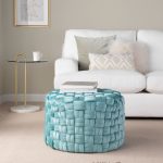 Braided 24 Ice Blue Velvet Contemporary Round Ottoman 5 Braided 24 Ice Blue Velvet Contemporary Round Ottoman