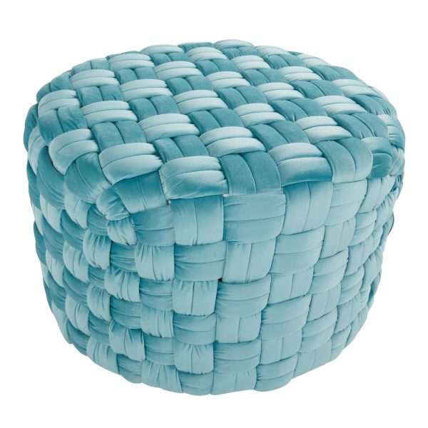 Braided 24 Ice Blue Velvet Contemporary Round Ottoman 2