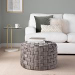 Braided 24-Inch Dark Grey Velvet Round Contemporary Ottoman