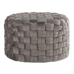 Braided 24-Inch Dark Grey Velvet Round Contemporary Ottoman