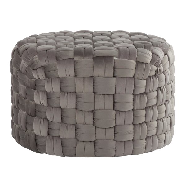 Braided 24 Inch Dark Grey Velvet Round Contemporary Ottoman 3