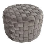 Braided 24-Inch Dark Grey Velvet Round Contemporary Ottoman