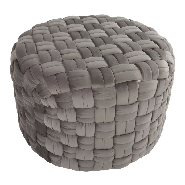 Braided 24 Inch Dark Grey Velvet Round Contemporary Ottoman 4