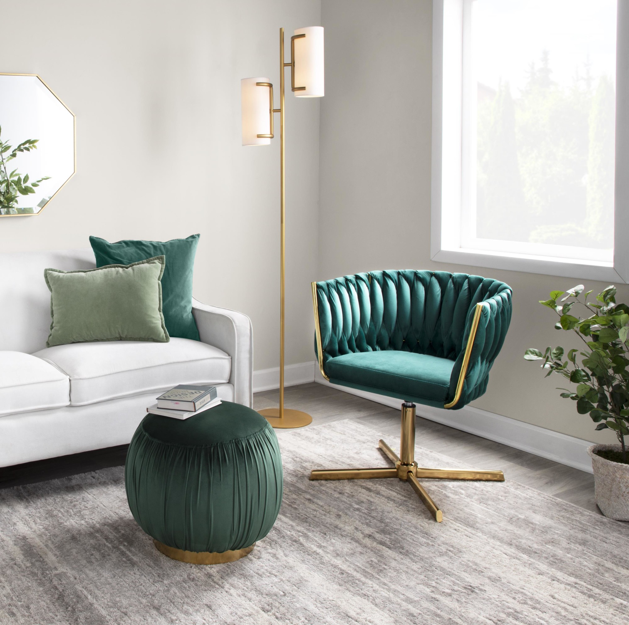 Braided Renee Gold and Green Velvet Contemporary Accent Chair 2 Braided Renee Gold and Green Velvet Contemporary Accent Chair - Image 2