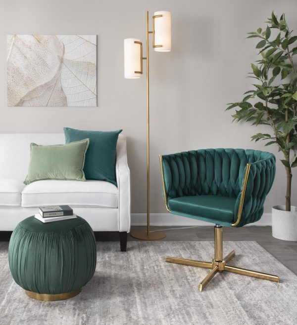 Braided Renee Gold and Green Velvet Contemporary Accent Chair