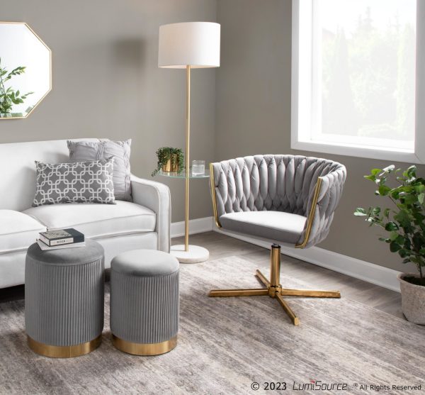 Braided Renee Silver Velvet Gold Metal Contemporary Swivel Accent Chair 1