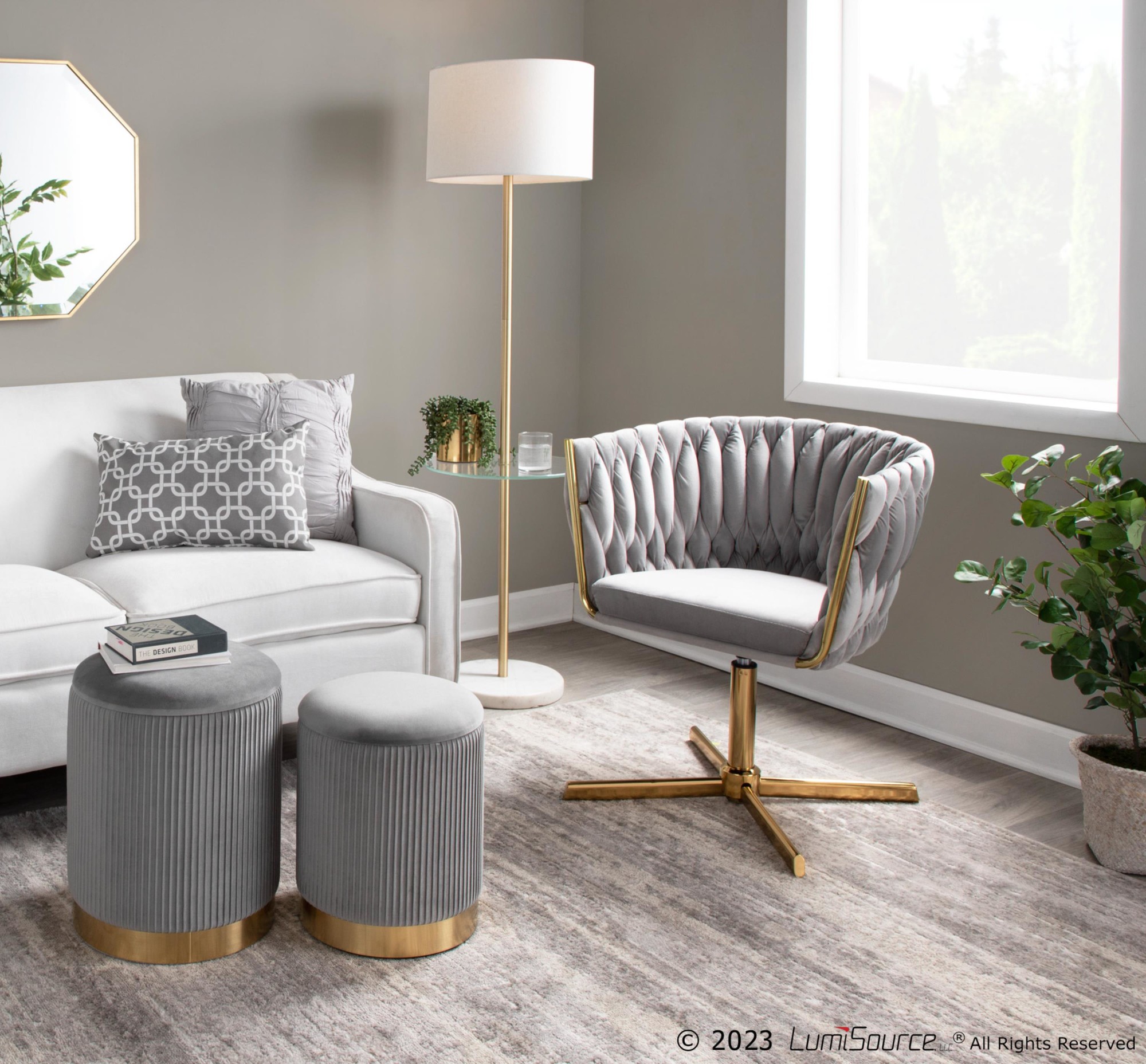 Braided Renee Silver Velvet Gold Metal Contemporary Swivel Accent Chair 2 Braided Renee Silver Velvet Gold Metal Contemporary Swivel Accent Chair - Image 2