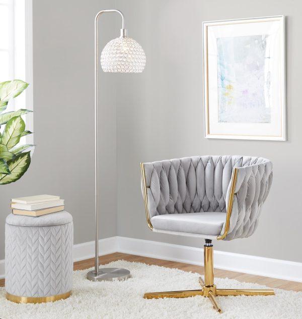 Braided Renee Silver Velvet Gold Metal Contemporary Swivel Accent Chair 2