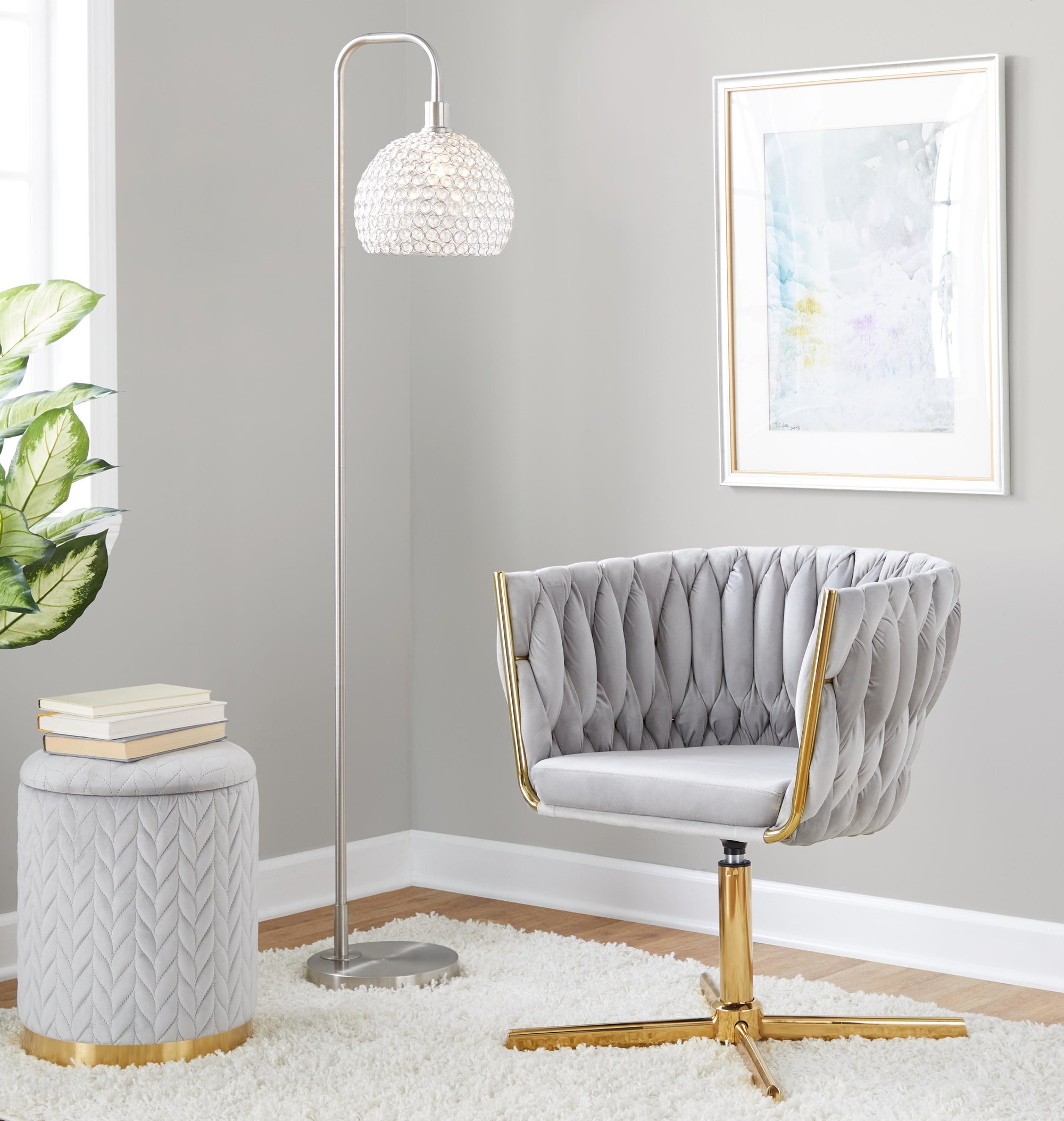 Braided Renee Silver Velvet Gold Metal Contemporary Swivel Accent Chair 3 Braided Renee Silver Velvet Gold Metal Contemporary Swivel Accent Chair - Image 3