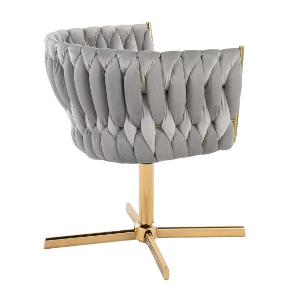 Braided Renee Silver Velvet Gold Metal Contemporary Swivel Accent Chair 5