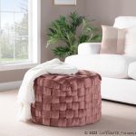Braided Round 24 Blush Pink Velvet Contemporary Ottoman