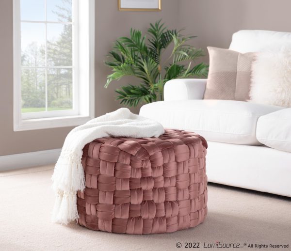 Braided Round 24 Blush Pink Velvet Contemporary Ottoman 1