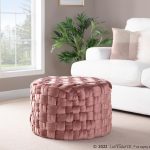 Braided Round 24 Blush Pink Velvet Contemporary Ottoman