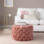 Braided Round 24 Blush Pink Velvet Contemporary Ottoman
