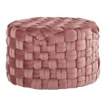 Braided Round 24 Blush Pink Velvet Contemporary Ottoman