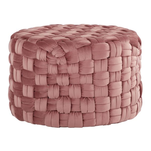Braided Round 24 Blush Pink Velvet Contemporary Ottoman 3