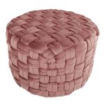 Braided Round 24 Blush Pink Velvet Contemporary Ottoman
