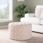Braided Round 24 Cream Velvet Contemporary Ottoman