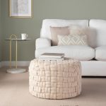 Braided Round 24 Cream Velvet Contemporary Ottoman