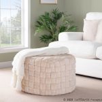 Braided Round 24 Cream Velvet Contemporary Ottoman