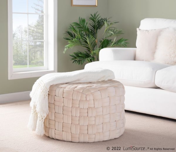 Braided Round 24 Cream Velvet Contemporary Ottoman 2