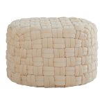 Braided Round 24 Cream Velvet Contemporary Ottoman