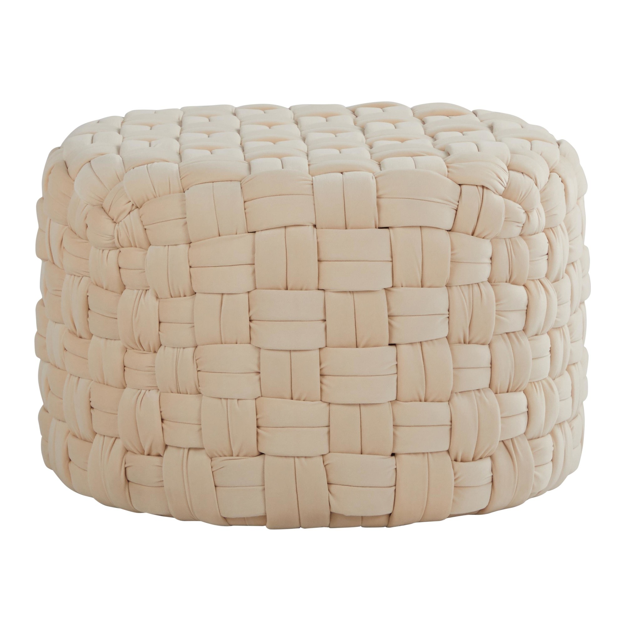 Braided Round 24 Cream Velvet Contemporary Ottoman 4 Braided Round 24 Cream Velvet Contemporary Ottoman - Image 4
