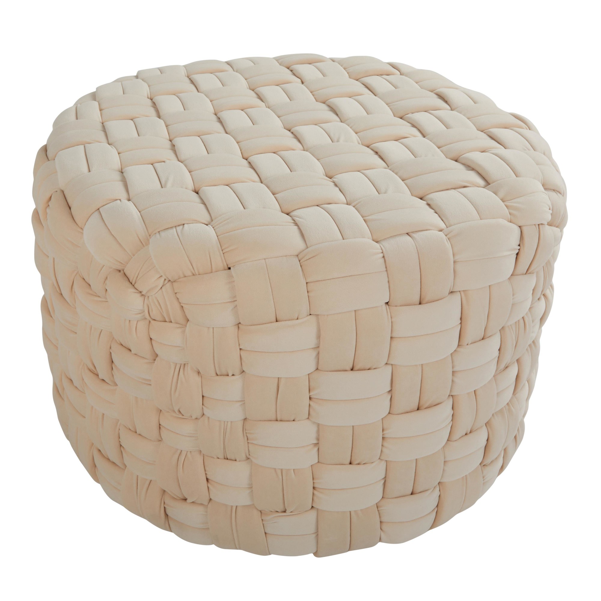 Braided Round 24 Cream Velvet Contemporary Ottoman 5 Braided Round 24 Cream Velvet Contemporary Ottoman - Image 5