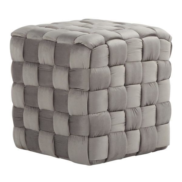 Braided Square 16 Inch Dark Grey Velvet Contemporary Ottoman 1