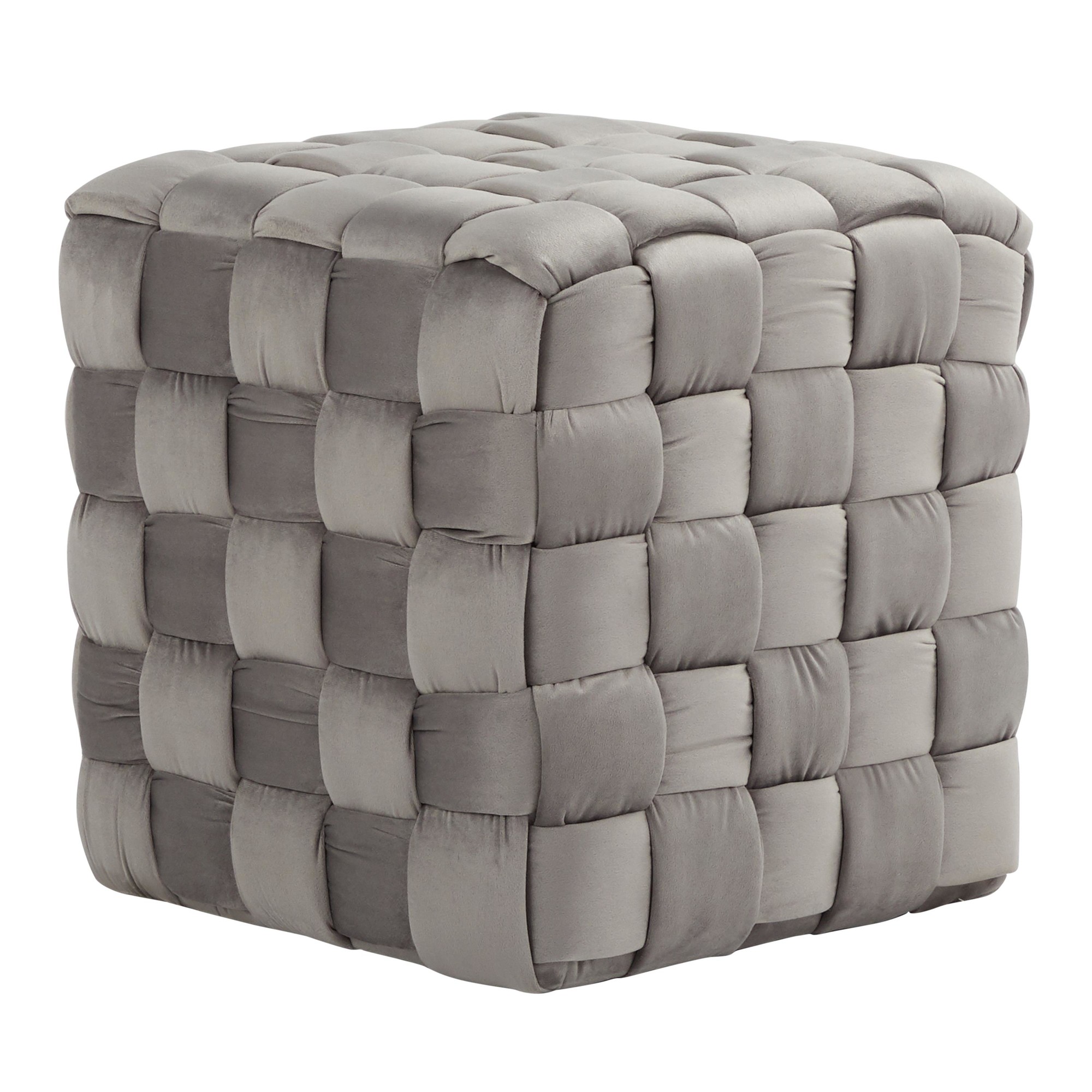 Braided Square 16 Inch Dark Grey Velvet Contemporary Ottoman 2 Braided Square 16 Inch Dark Grey Velvet Contemporary Ottoman - Image 2