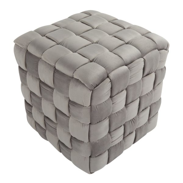 Braided Square 16 Inch Dark Grey Velvet Contemporary Ottoman 3
