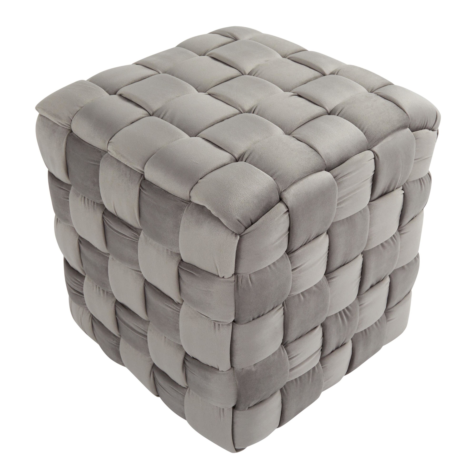 Braided Square 16 Inch Dark Grey Velvet Contemporary Ottoman 4 Braided Square 16 Inch Dark Grey Velvet Contemporary Ottoman - Image 4