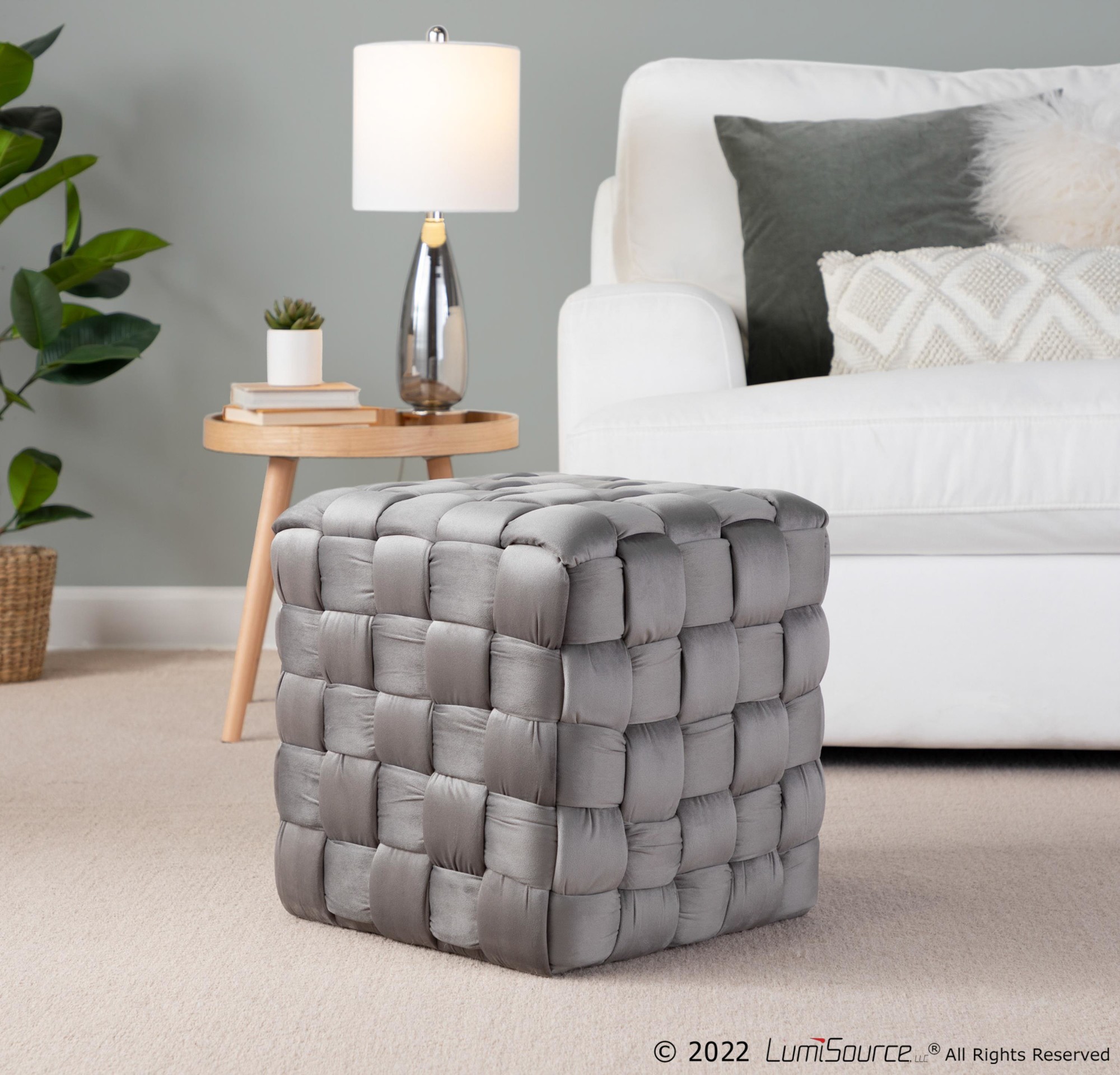 Braided Square 16 Inch Dark Grey Velvet Contemporary Ottoman 1 Braided Square 16 Inch Dark Grey Velvet Contemporary Ottoman
