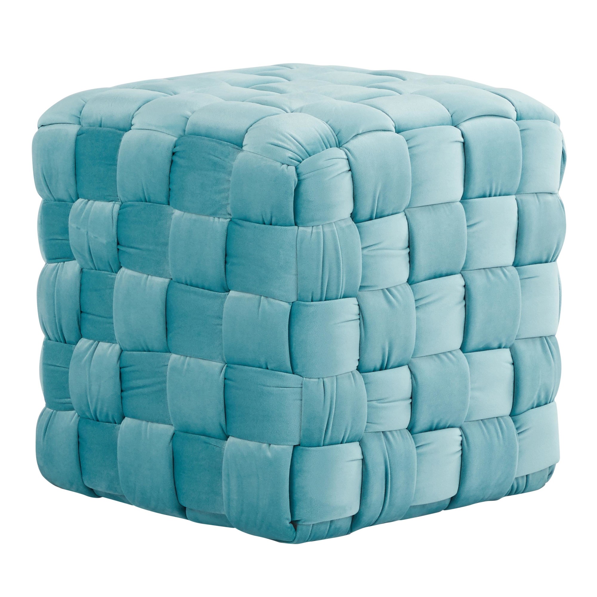Braided Square 16 Inch Ice Blue Velvet Contemporary Ottoman 2 Braided Square 16 Inch Ice Blue Velvet Contemporary Ottoman - Image 2