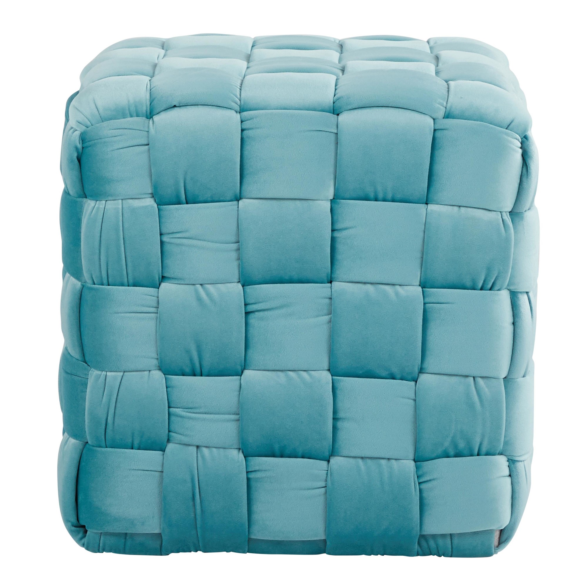 Braided Square 16 Inch Ice Blue Velvet Contemporary Ottoman 3 Braided Square 16 Inch Ice Blue Velvet Contemporary Ottoman - Image 3