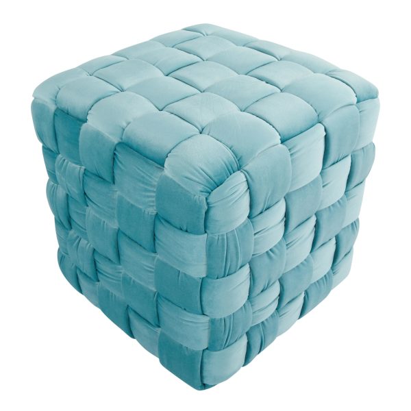 Braided Square 16 Inch Ice Blue Velvet Contemporary Ottoman 3
