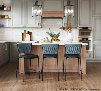 Braided Tania Green Contemporary Counter Stool Set (Set of 2)