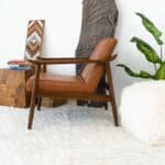 Dark Tan Leather Mid-Century Modern Lounge Chair With Rolled Arms